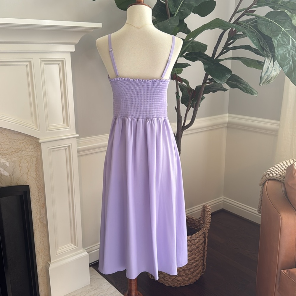 Kenzie Tie Front Midi Dress w Smock Back - Picture 4 of 5